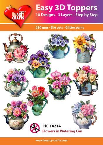 Easy 3D Toppers Flowers in watering can 10 udstandsede motiver med glimmer